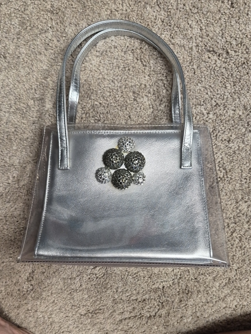 Stuart Weitzman Silver Metallic Tote with Crystal Cluster